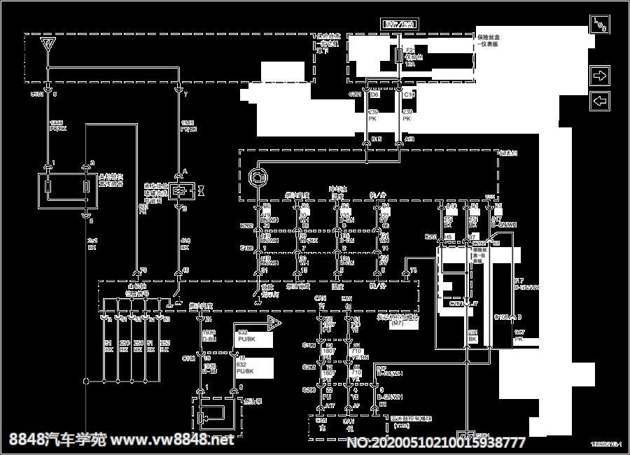 2012别克凯越电路图6.4.2.12 发动机控制系统示意图（发动机控制模块－凸轮轴位置传感器，蒸发排放碳罐清污电磁阀，燃油泵，车速）（欧IV排放标准）（新凯越）